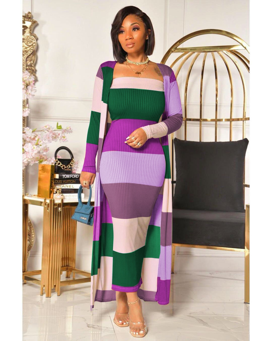 Women's Autumn and Winter New Sexy Color Blocking Dress