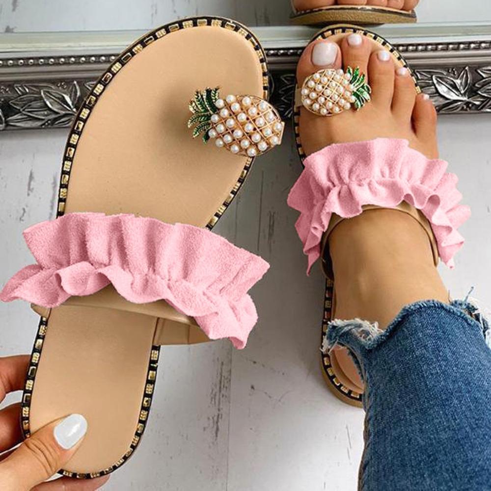 Pineapple Pearl Flat Toe Bohemian Summer Beach Sandals