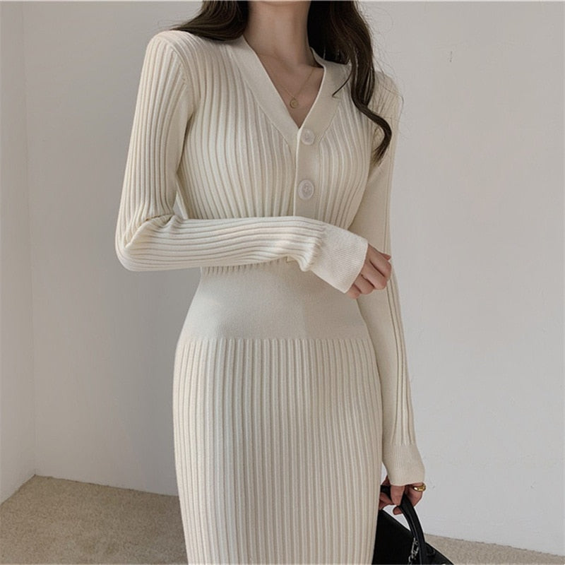 Vintage Knitted  Long Sleeve Sweater Dresses