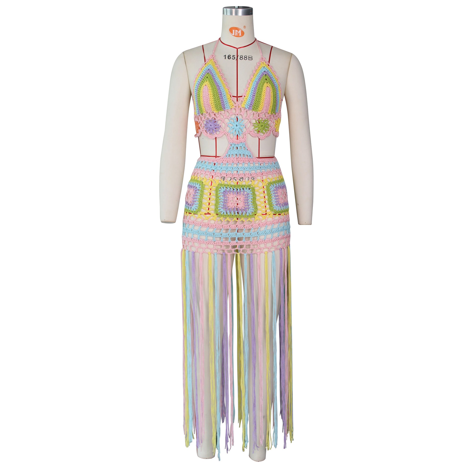 Summer Halter Tops Hand Crocheted Design Beach Tassel Dress