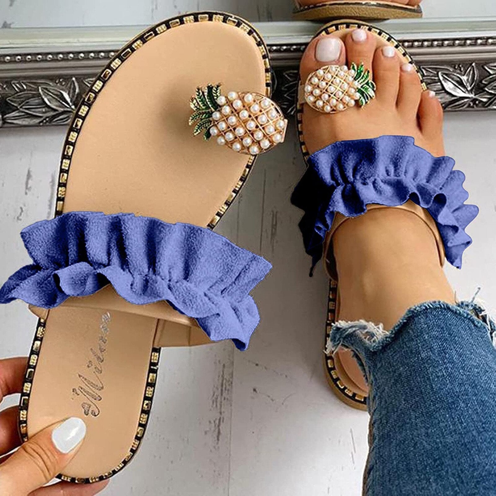 Pineapple Pearl Flat Toe Bohemian Summer Beach Sandals