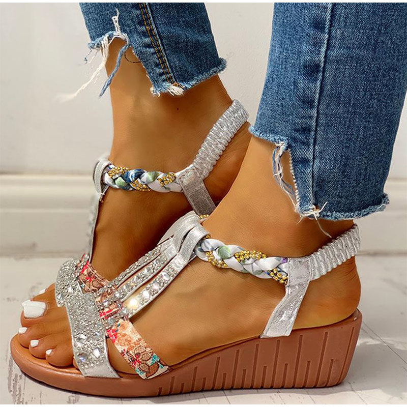 Summer Bohemian Crystal Gladiator Platform Wedges Sandals