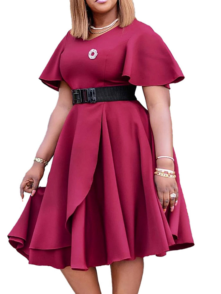 A Line Flare Sleeve High Waist Dress