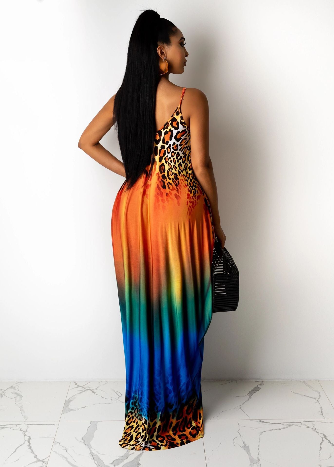 Leopard Gradient Print with Pocket Maxi Dress