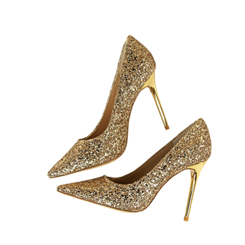 Pointed Toe Shining Sequins High Heels