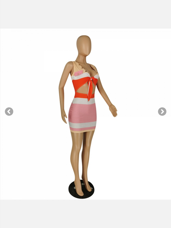 Sleeveless V Neck Front Tie Up Summer Bodycon Mini Dress