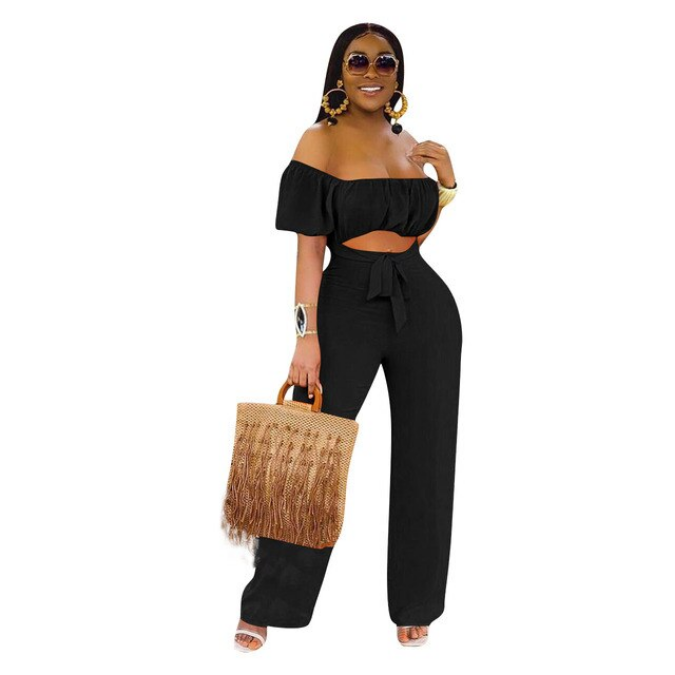 Off Shoulder Cut Out Wide Leg Jumpsuit