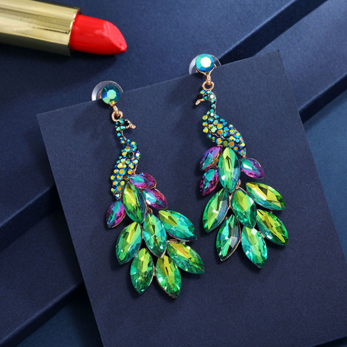 Luxury Crystal Leaf Long Drop Earrings