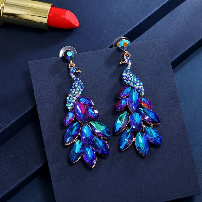 Luxury Crystal Leaf Long Drop Earrings