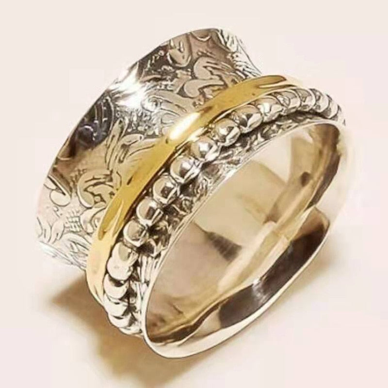 Two Tone Hand Carved Spinner Ring