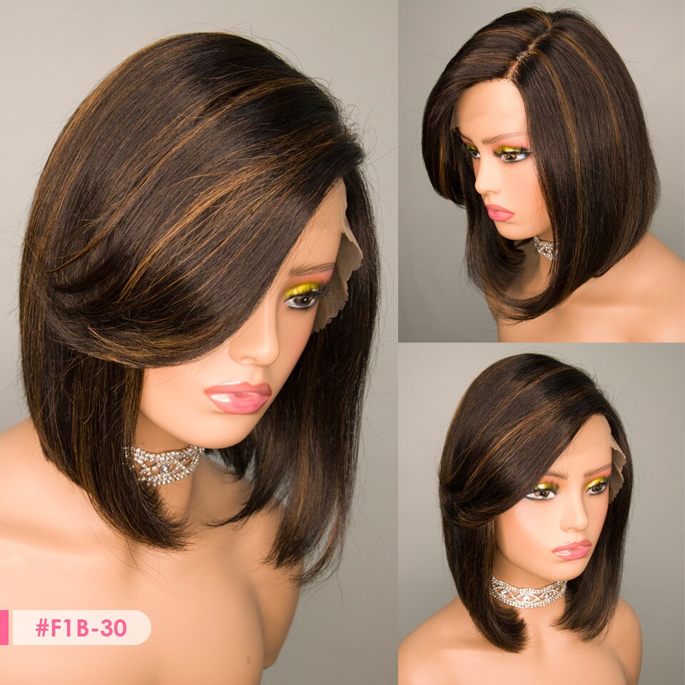 Short Bob Lace Front Wigs  With Bangs