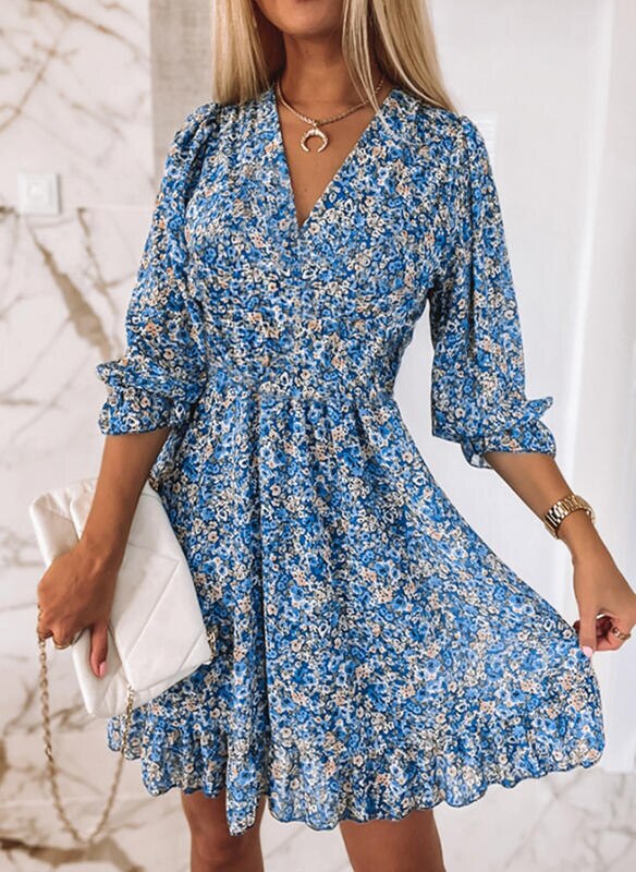 Elegant Floral Print Summer Half Sleeve Short Dress