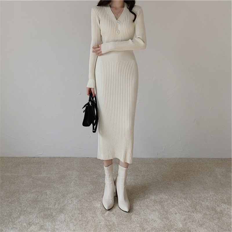 Vintage Knitted  Long Sleeve Sweater Dresses