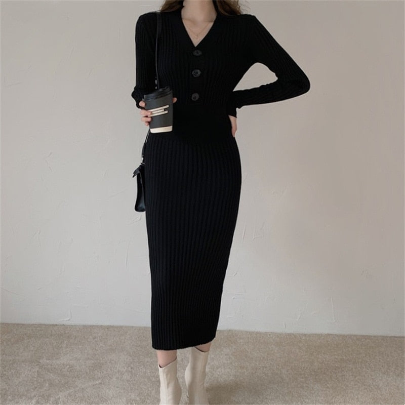 Vintage Knitted  Long Sleeve Sweater Dresses