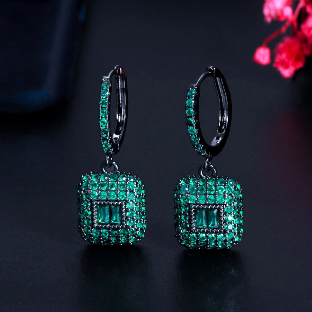 Luxury Red Green Color Rectangle Earrings