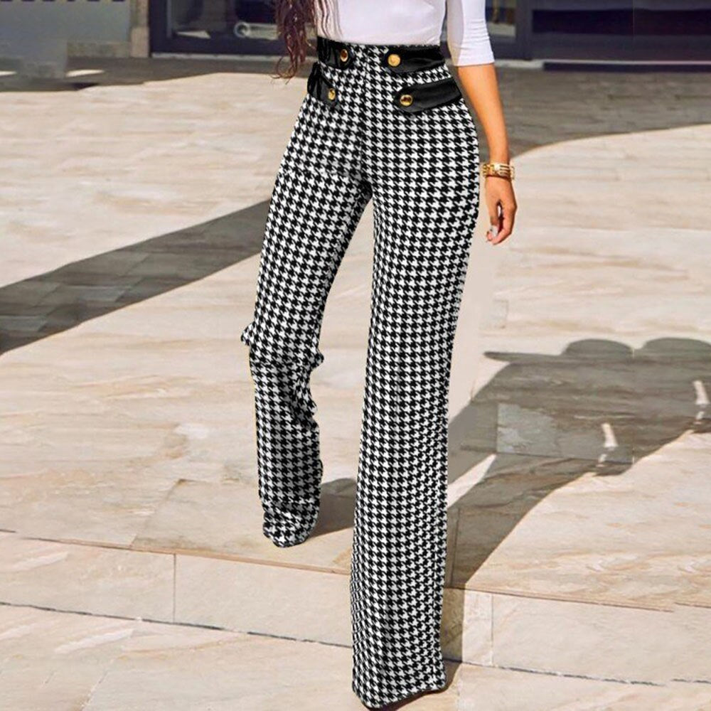 Autumn Casual Buttoned High Waist Wide Leg Tailored Pants