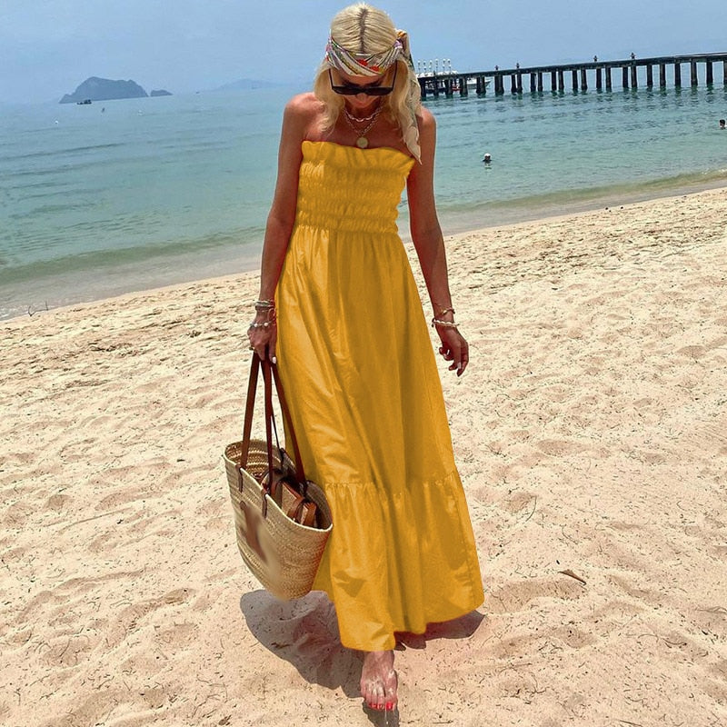 Elegant Off Shoulder Sleeveless Long Beach Dress