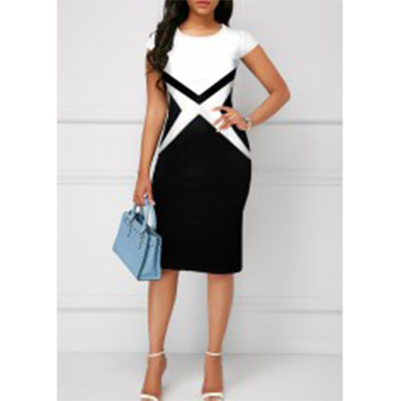 Summer Patchwork Print Short Sleeve Bodycon Dresses