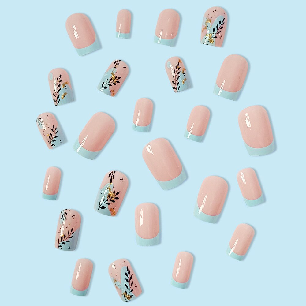 Fashion Leaves Square Head False Nails Set