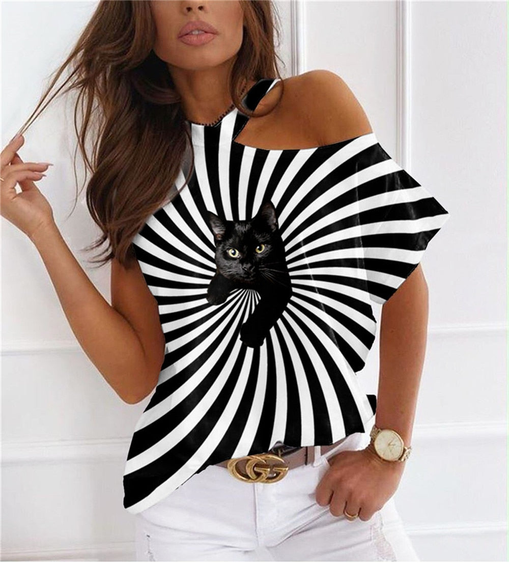 Summer  Short Sleeve Casual One Shoulder Shirt