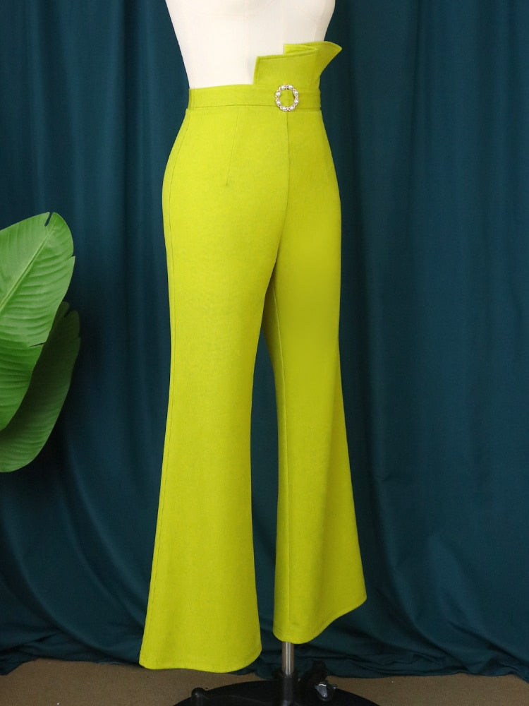 Dressy Pearl Belt Peplums Wide Leg Trousers