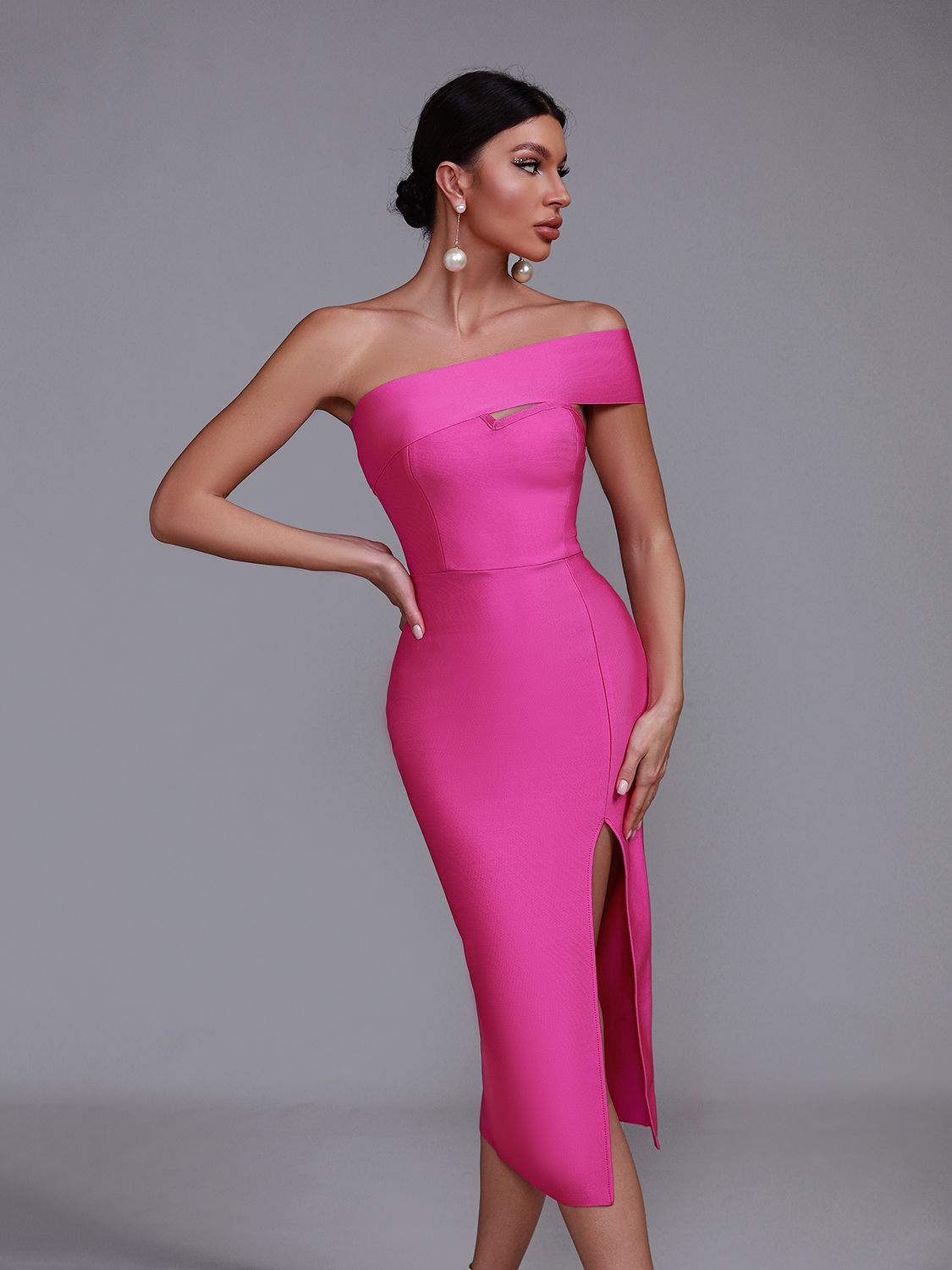 Pink Party Elegant Sexy Cut Out Side Split Bodycon Dress