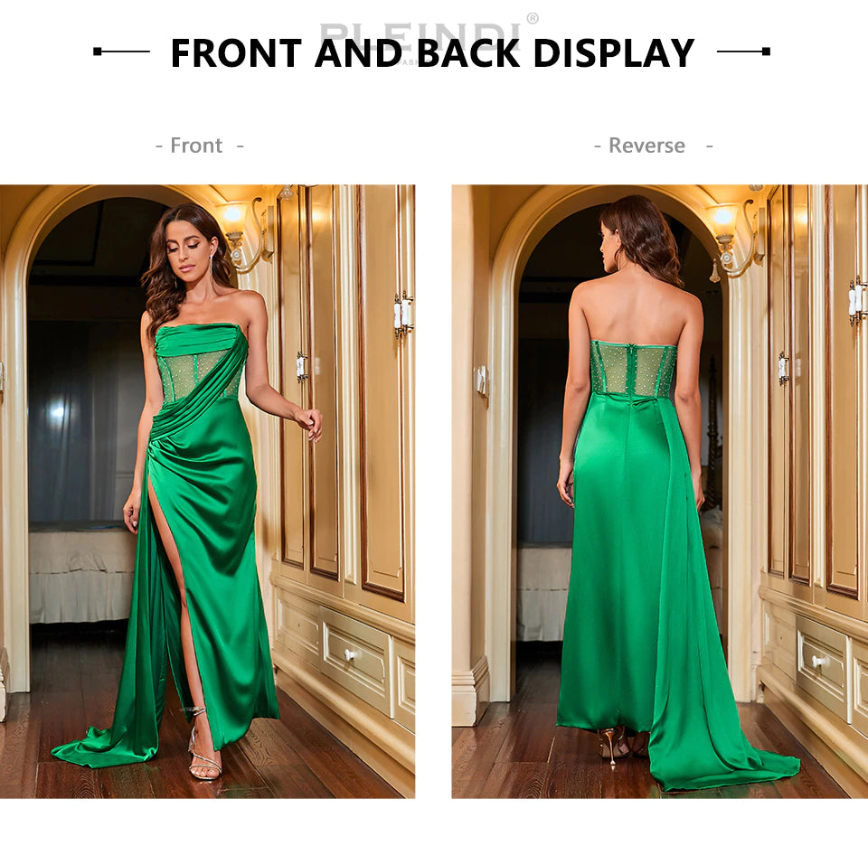 Satin Off the Shoulder Sleeveless Backless Slit Floor Length Dress