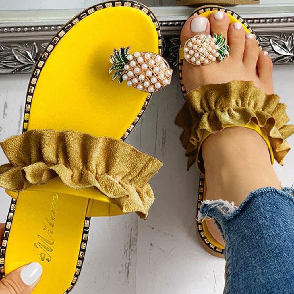 Pineapple Pearl Flat Toe Bohemian Summer Beach Sandals