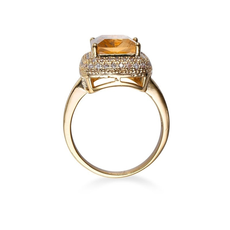 Princess Cut Champagne Zircon Gold Plated  Rings