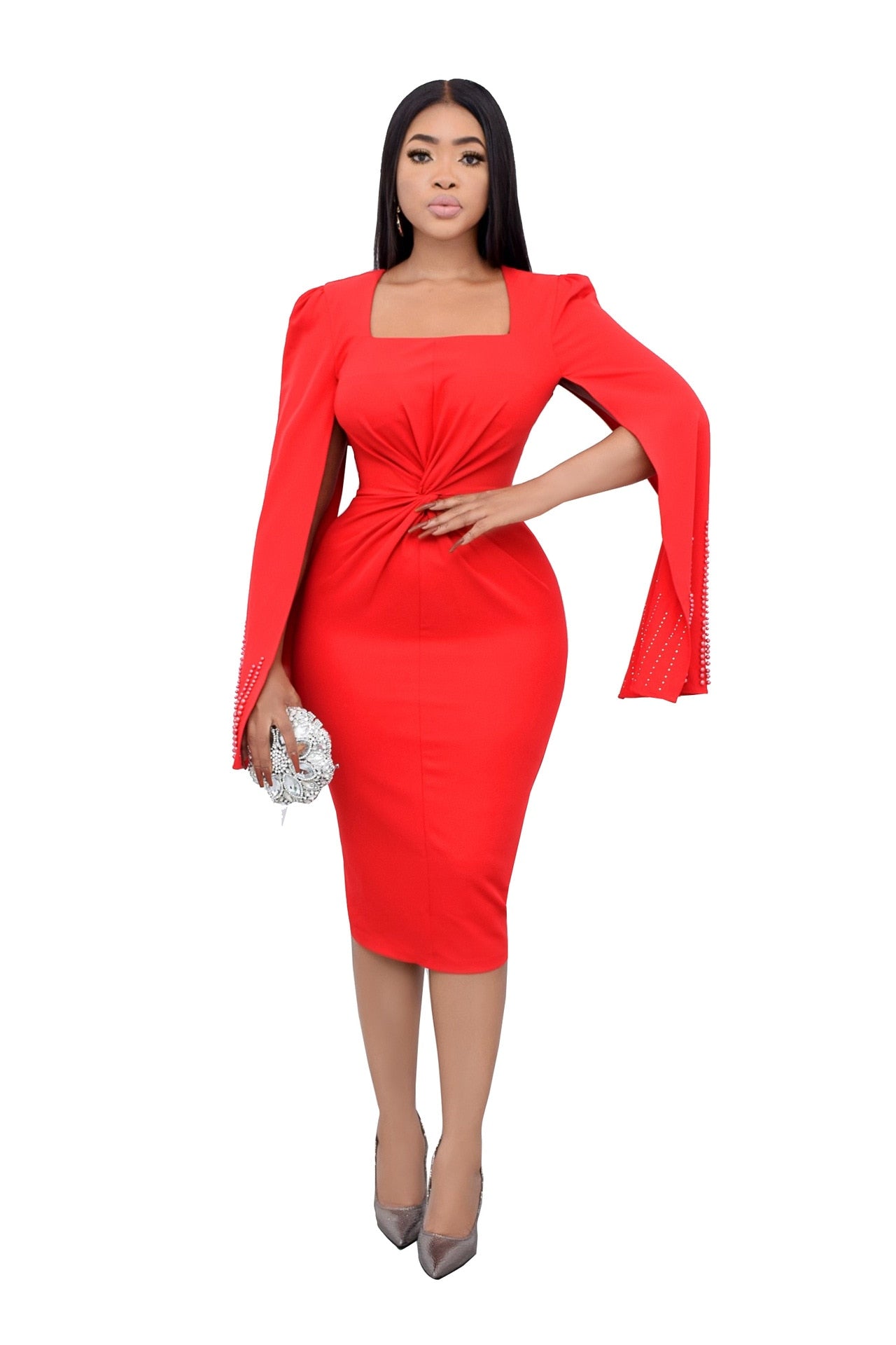 Summer Bodycon Fashion Folds Midi Dresses