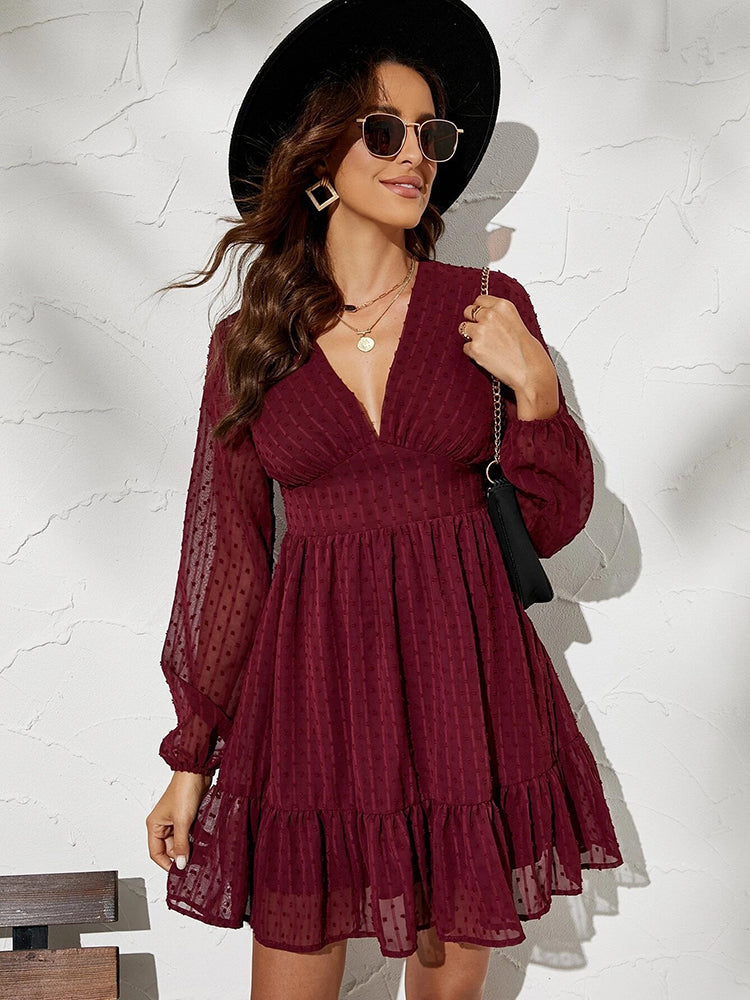 Sexy Chiffon Mesh Long Sleeve Dress