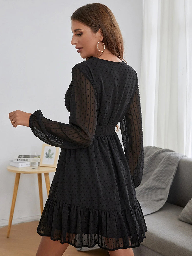 Sexy Chiffon Mesh Long Sleeve Dress