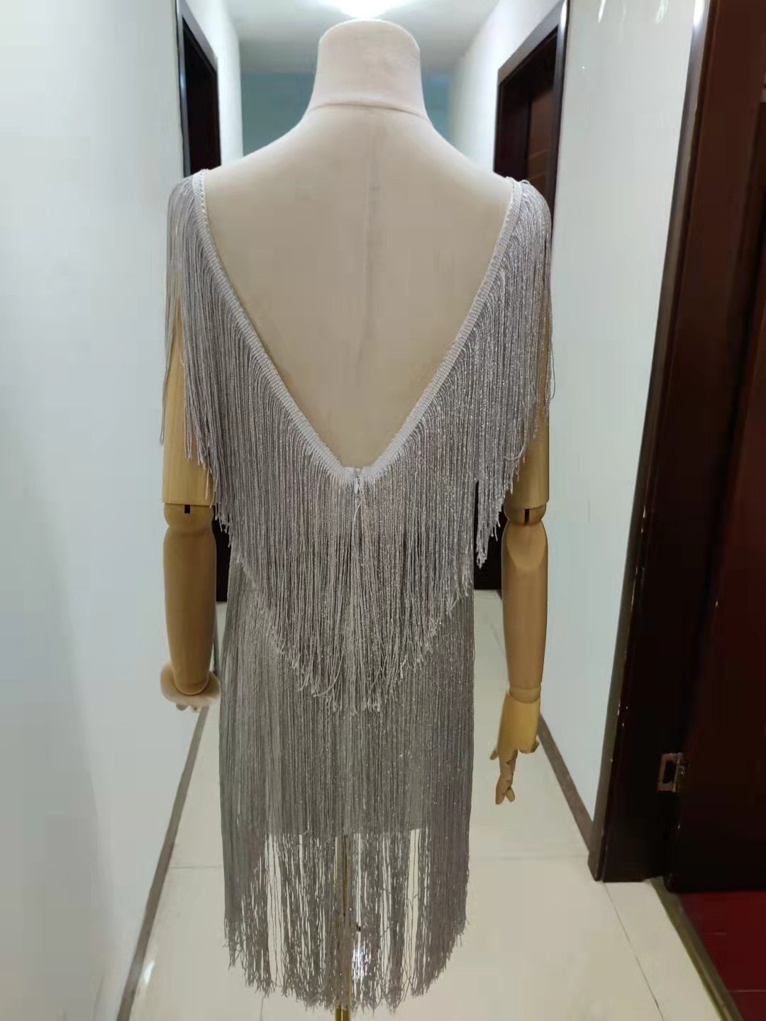 Sexy Fringed V-neck Slim Dress