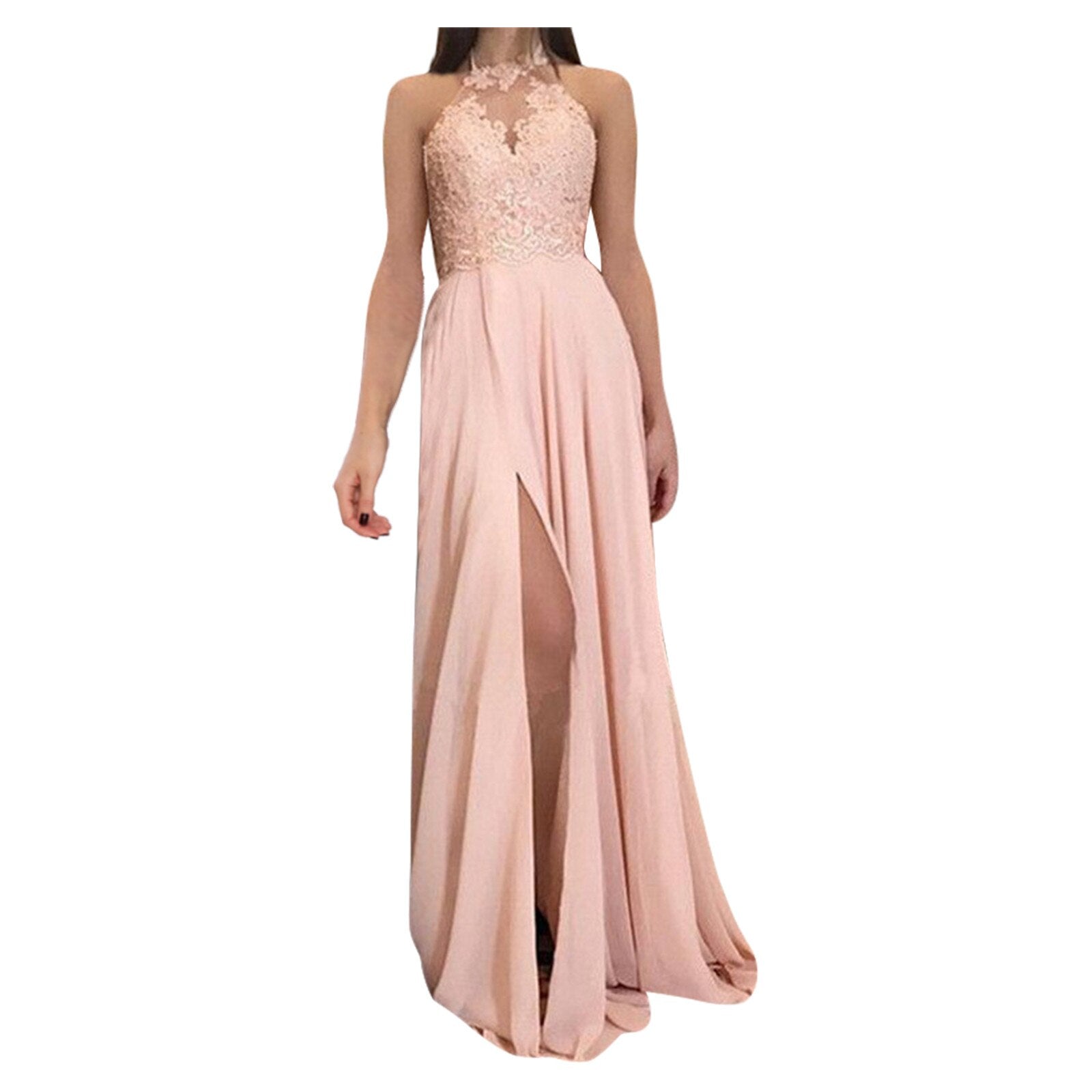 Sexy Lace Backless Halter Maxi Dress