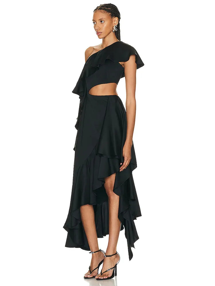 Sexy One Shoulder Asymmetric Ruffled Dress