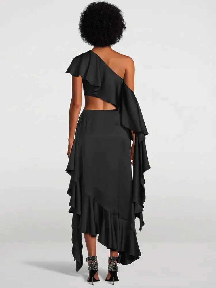 Sexy One Shoulder Asymmetric Ruffled Dress