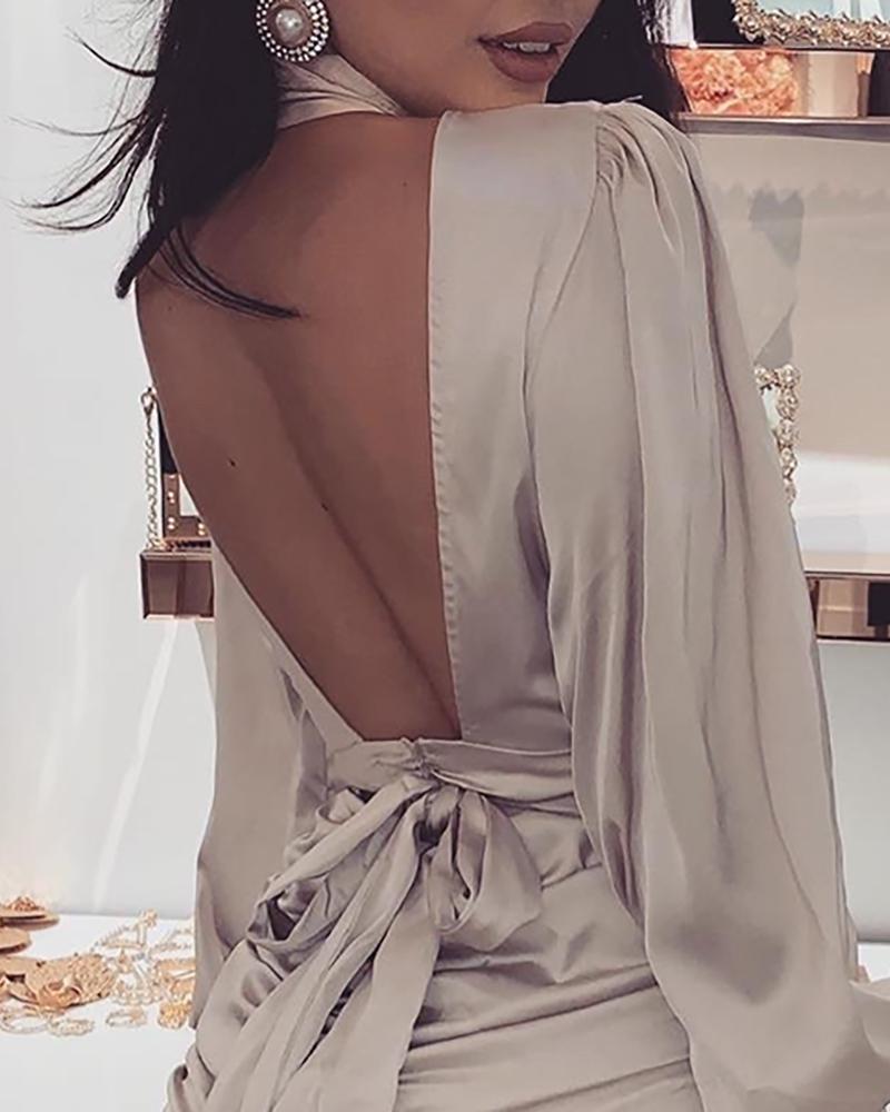 Sexy Satin Backless Front Cut Out Ruched Dress