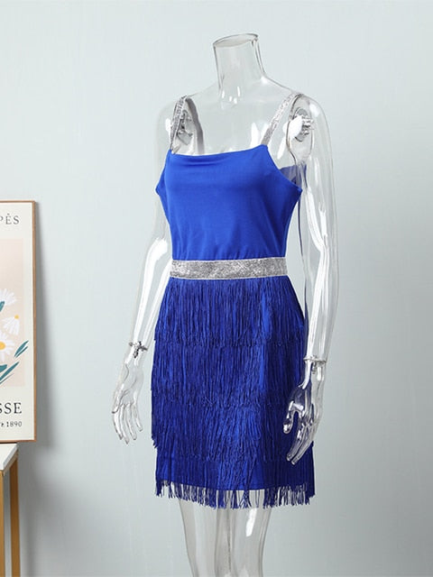 Sexy Tassel Sequins Feather Mini Dress