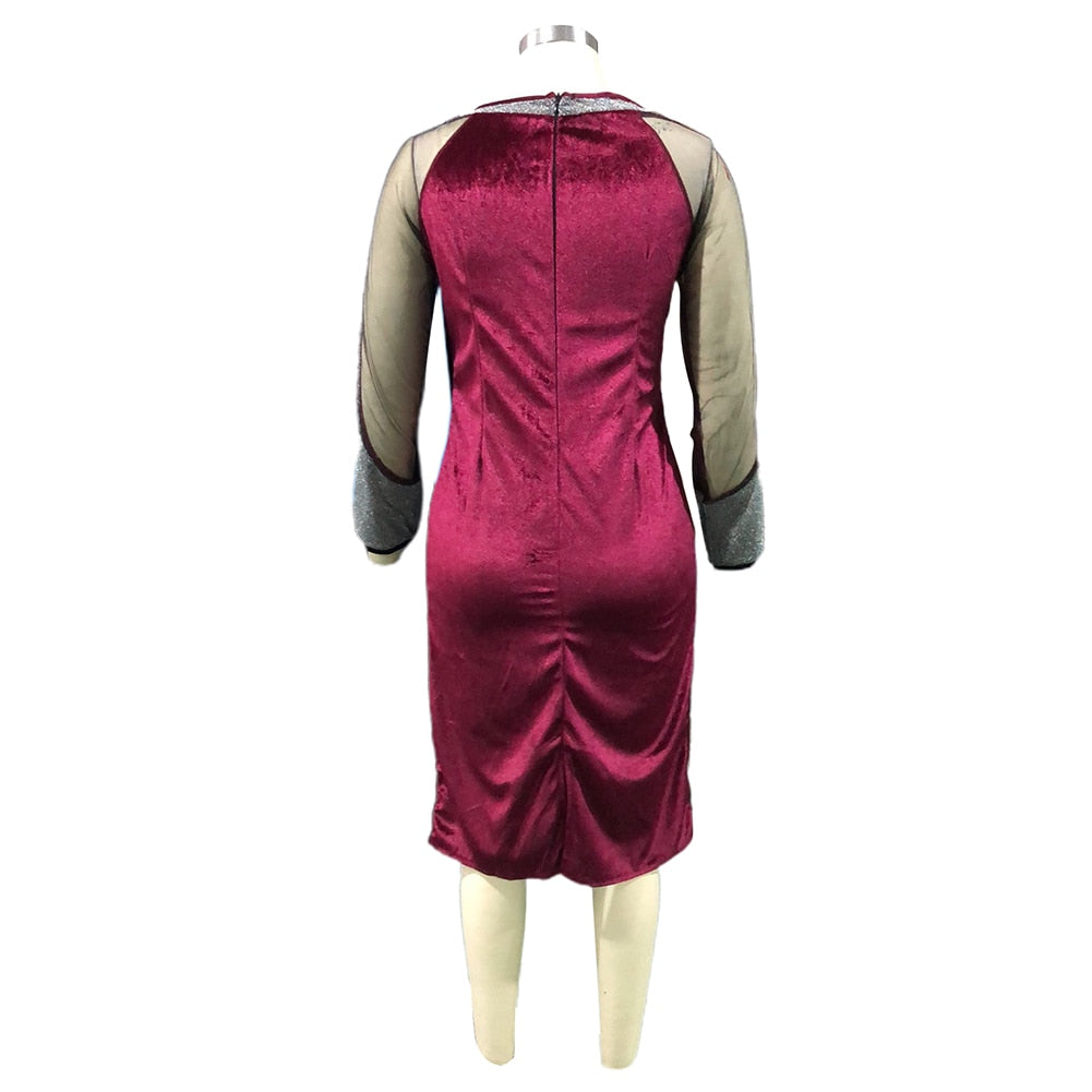 See Through Sheer Long Sleeve Shiny Sequin Bodycon Dress