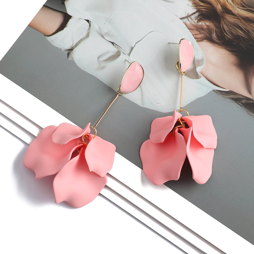 Romantic Sweet Acrylic Petal Long Dangle Drop Earrings