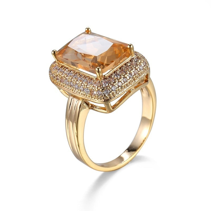 Princess Cut Champagne Zircon Gold Plated  Rings