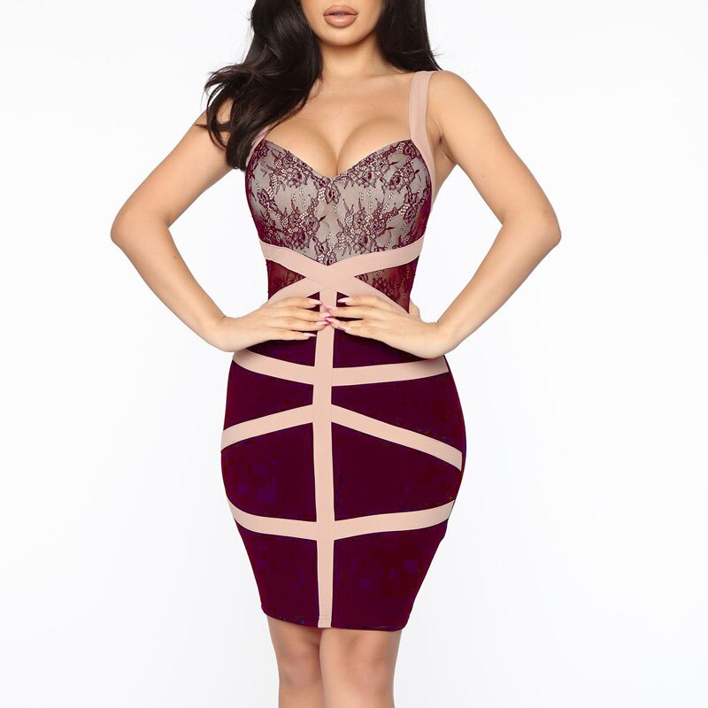 Summer Lace Patchwork Bodycon Club Party Dress