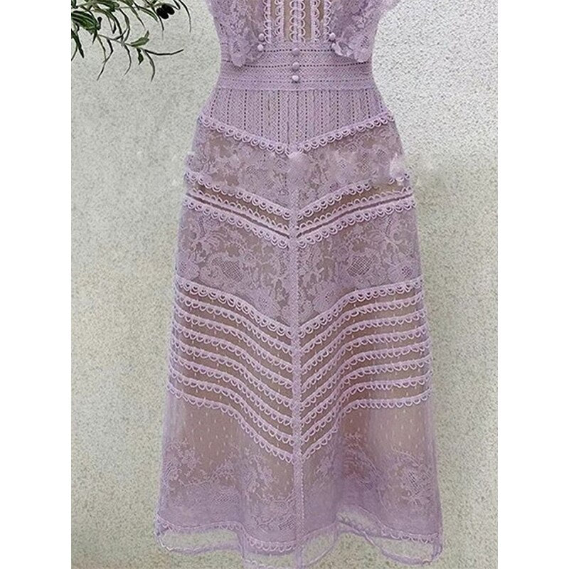 Luxury Purple Vintage Embroidery Flower O-neck Bodycon Dresses