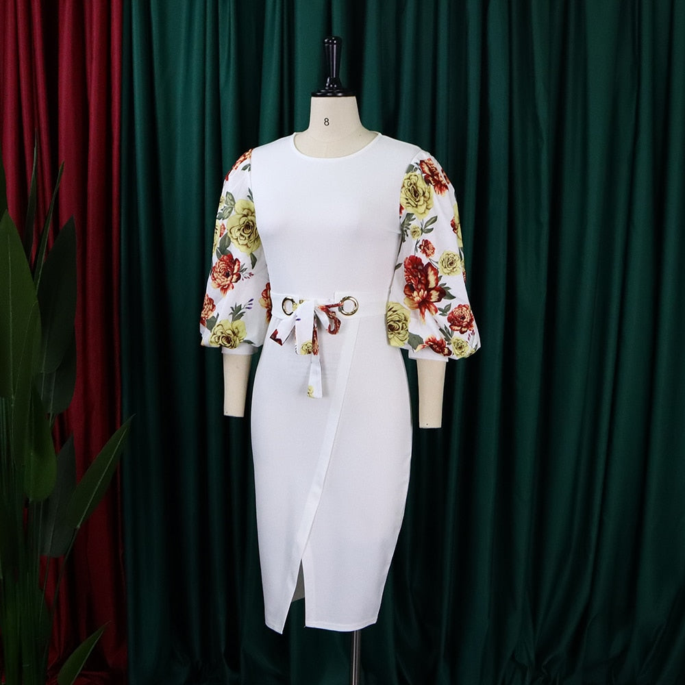 Formal Lantern Sleeve Bodycon Split Dress