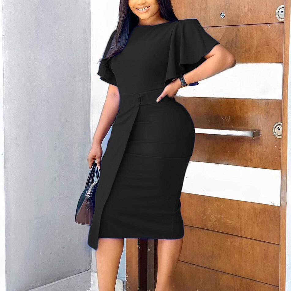 Formal Lantern Sleeve Bodycon Split Dress