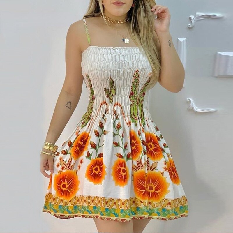Floral Print Spaghetti Strap Dress
