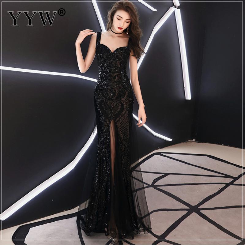 Sequined V Neck Sleeveless Elegant Evening Dress