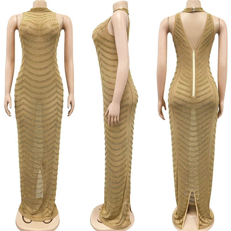 Sparkly Crystal Rhinestone Bodycon Maxi Dress