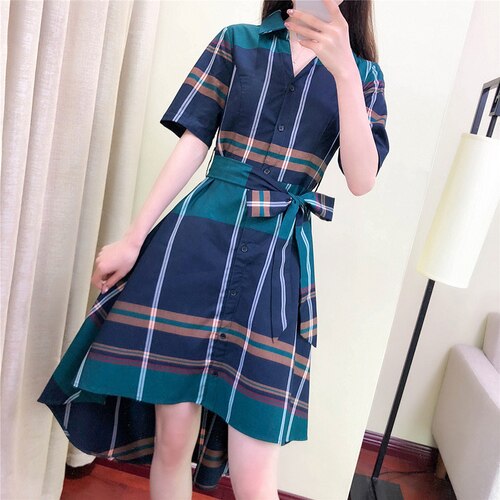 Long Sleeve Grid Stripe Dress