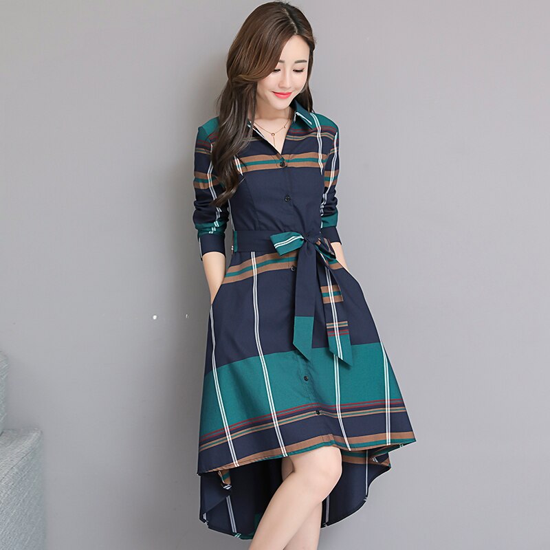 Long Sleeve Grid Stripe Dress